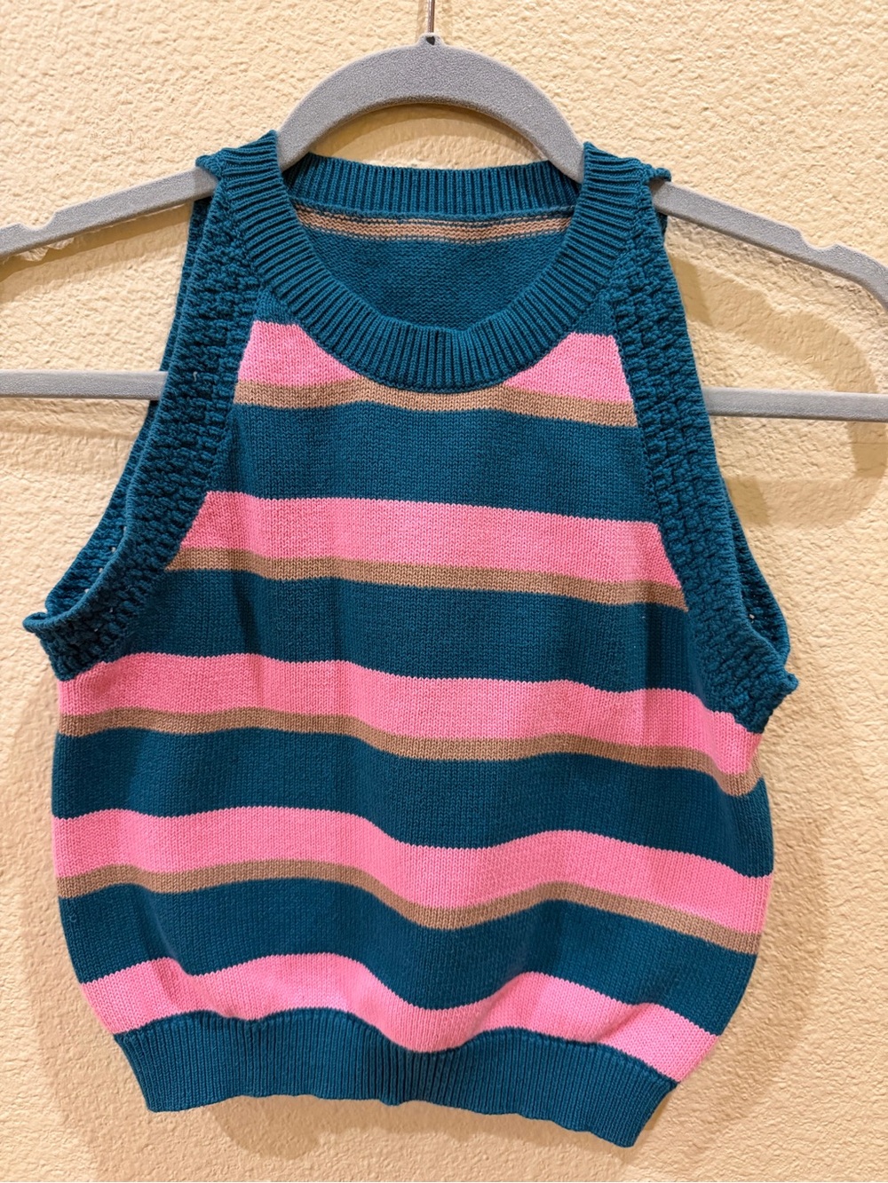 Sleeveless Striped Knit Tank - Teal, Pink & Brown